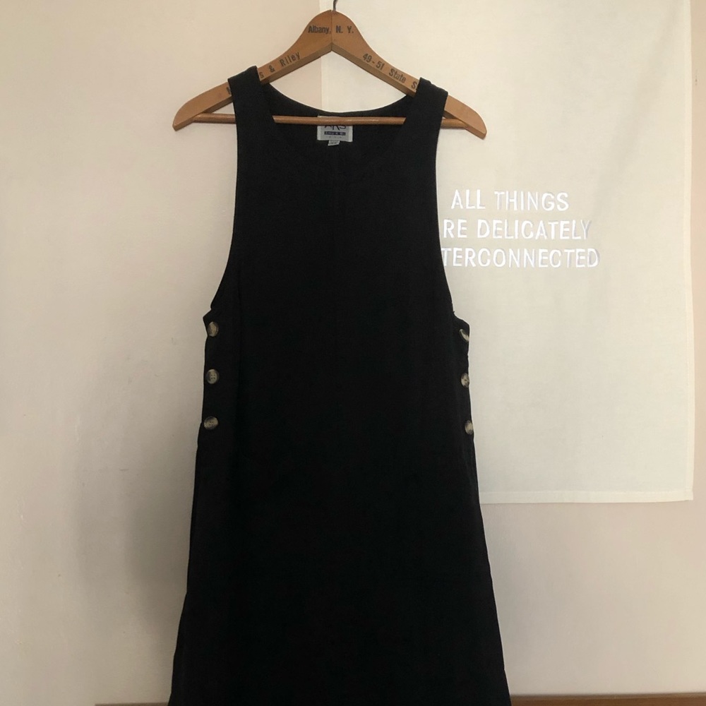 Black side button tencel dress